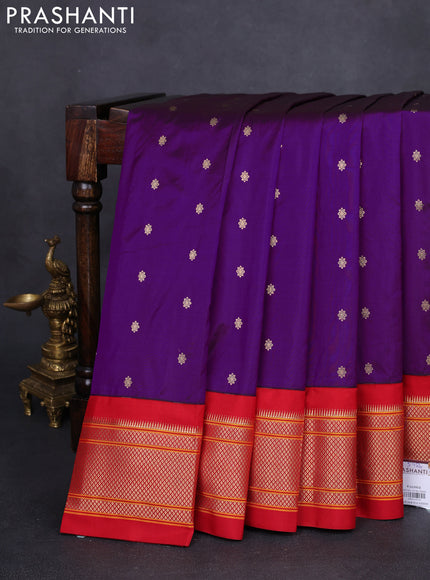 Pure paithani silk saree purple and red with allover zari woven buttas and paithani design weaving pallu