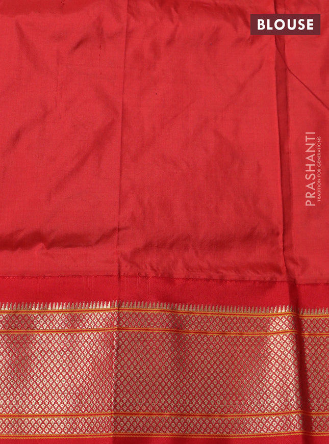 Pure paithani silk saree cs blue and red with allover floral zari woven buttas and paithani design weaving pallu