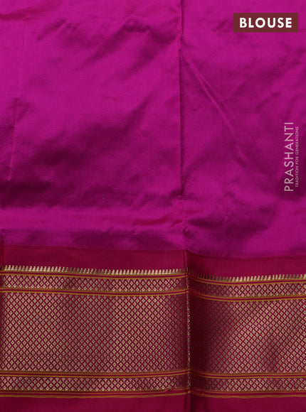 Pure paithani silk saree dual shade of teal bluish green and pink with allover floral zari woven buttas and paithani design weaving pallu