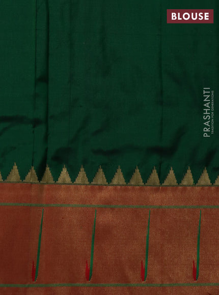 Pure paithani silk saree gree and red with allover peacock zari woven buttas and zari woven muniya butta border