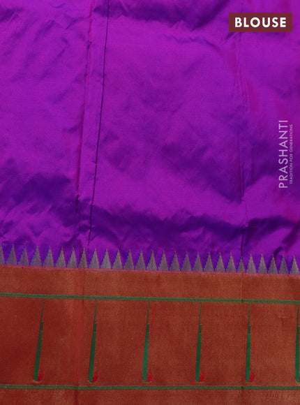 Pure paithani silk saree purple and red with allover peacock zari woven buttas and zari woven muniya butta border