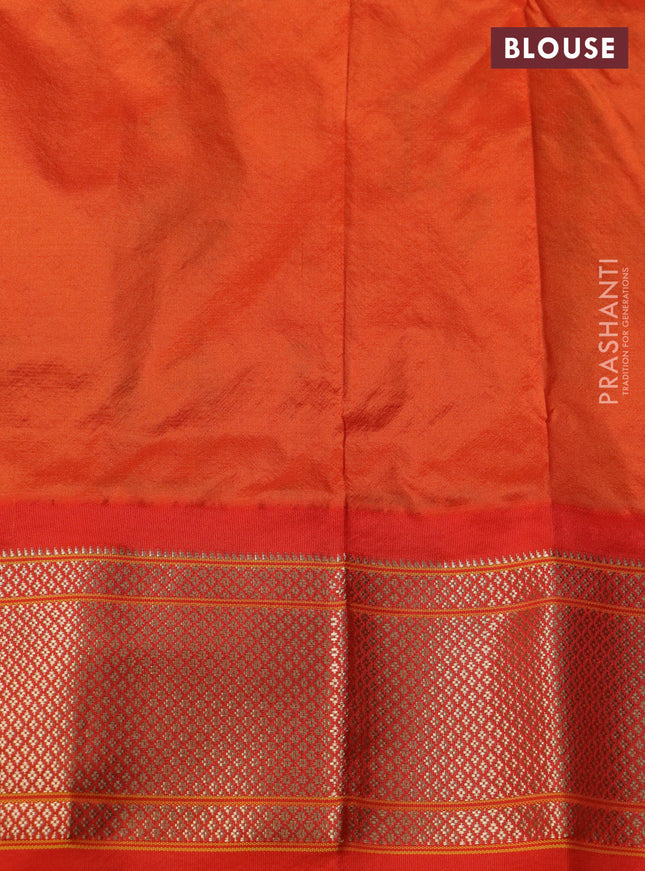 Pure paithani silk saree dark magenta pink and orange with allover zari woven buttas and paithani design weaving pallu