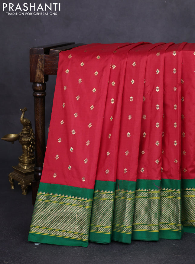 Pure paithani silk saree red and green with allover zari woven buttas and paithani design weaving pallu