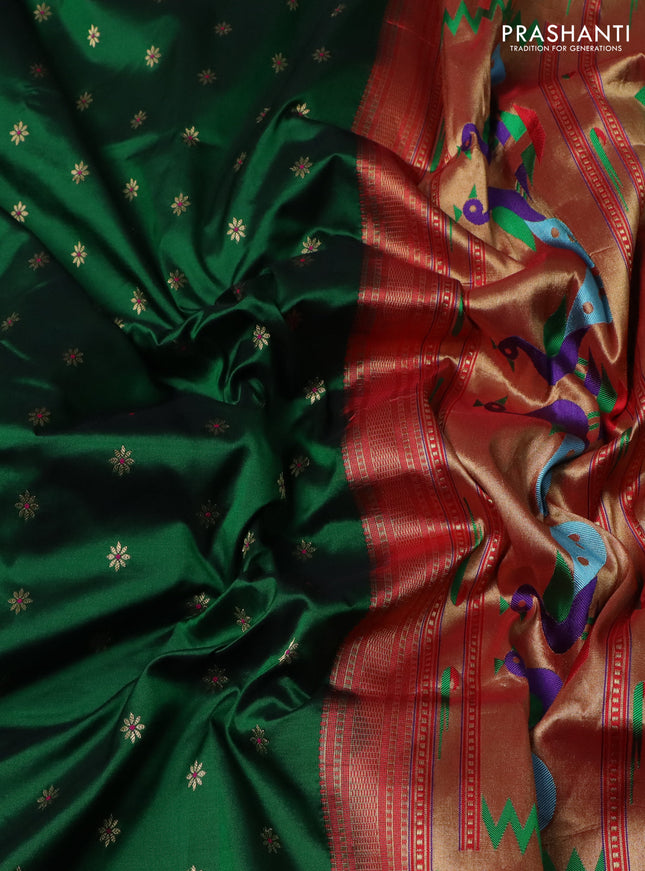 Pure paithani silk saree green and pink with allover zari woven buttas and paithani design weaving pallu