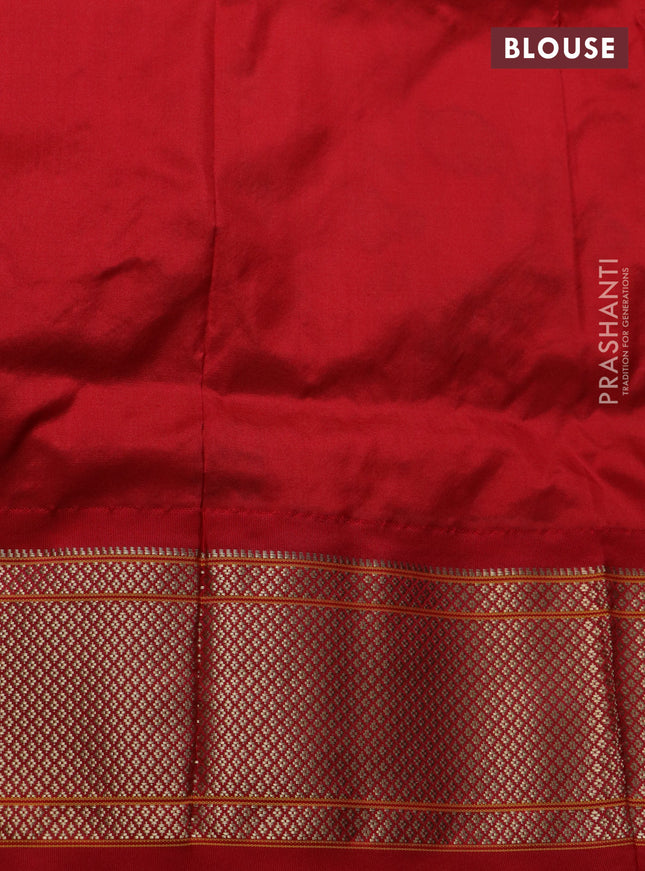 Pure paithani silk saree dual shade of teal and red with allover annam zari woven buttas and paithani design weaving pallu