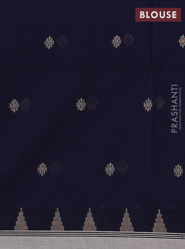 Khadi cotton saree navy blue and sandal with thread woven buttas and temple design simple border