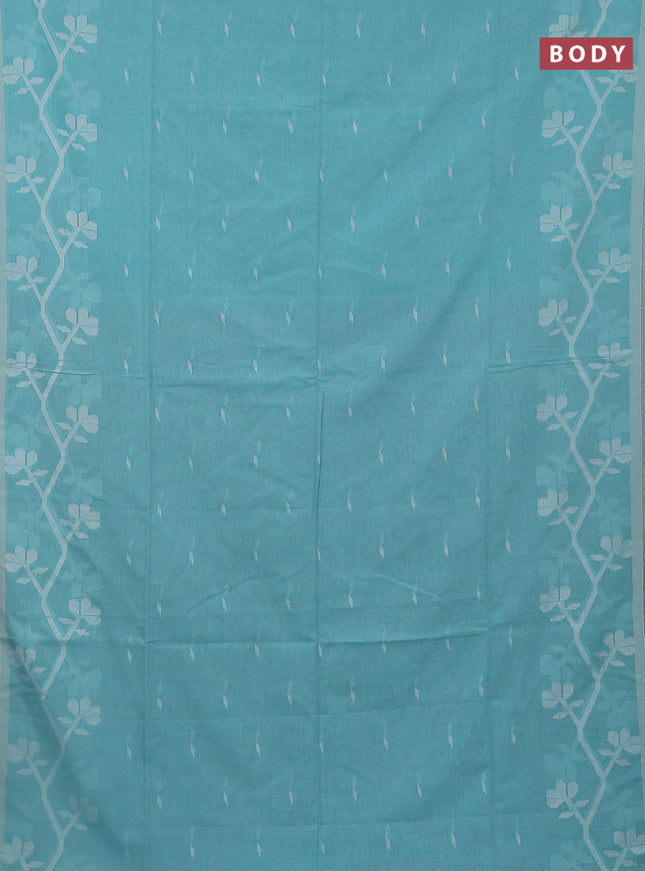 Khadi cotton saree teal shade and grey with allover thread woven buttas and piping border