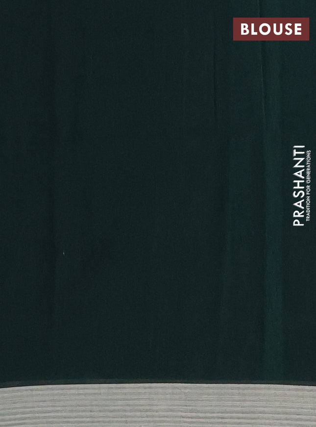 Khadi cotton saree bottle green and beige with thread woven ikat buttas and simple border