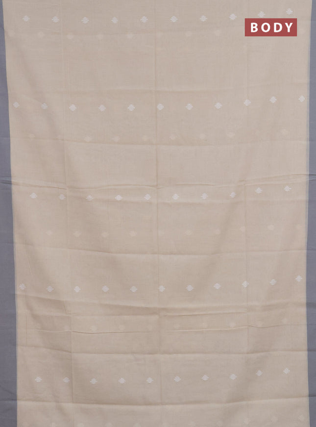 Khadi cotton saree beige and grey with thread woven ikat buttas and simple border
