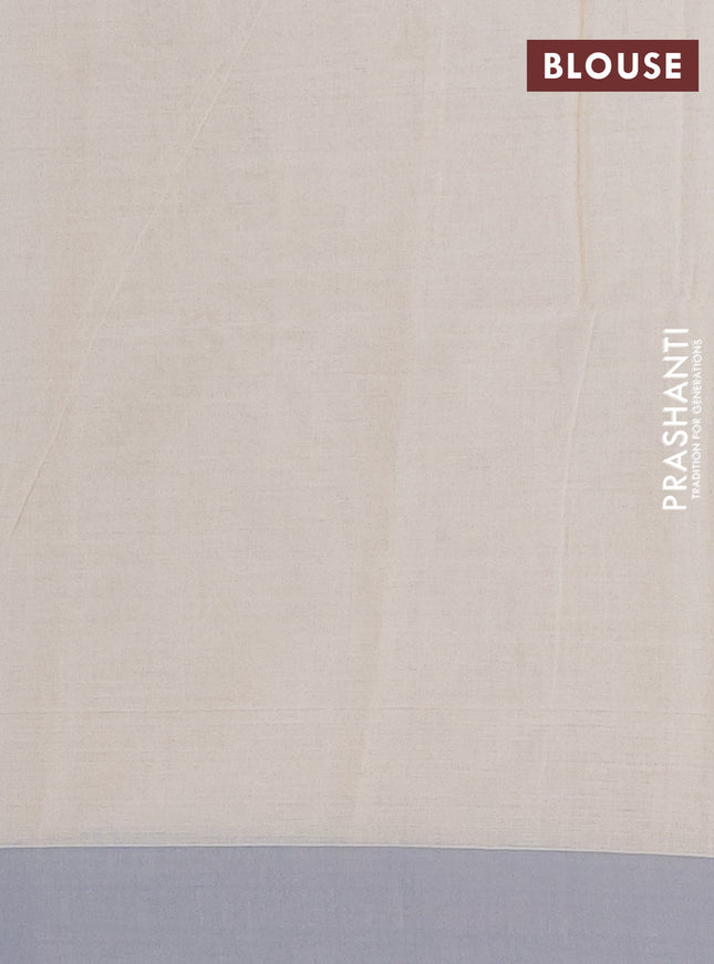 Khadi cotton saree beige and grey with thread woven ikat buttas and simple border