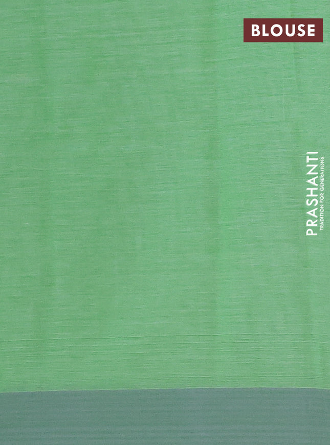 Khadi cotton saree green and grey with thread woven ikat buttas and simple border