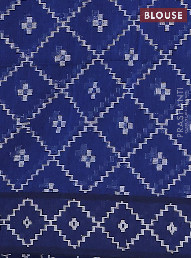 Khadi cotton saree blue with allover thread weaves and thread woven border