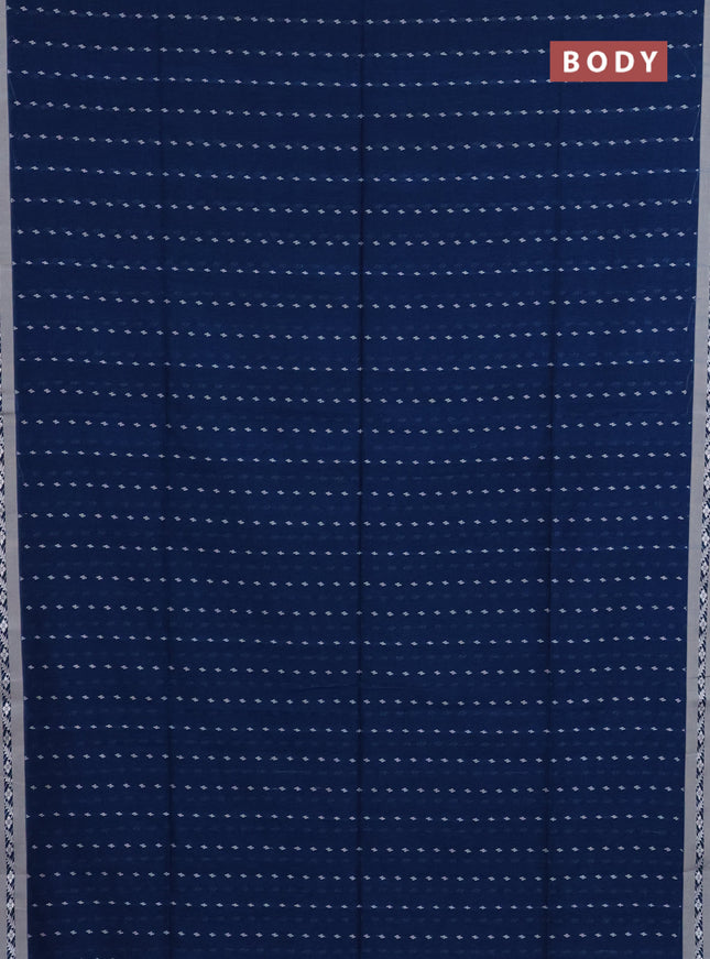 Khadi cotton saree peacock blue and beige with allover thread woven buttas and thread woven simple border