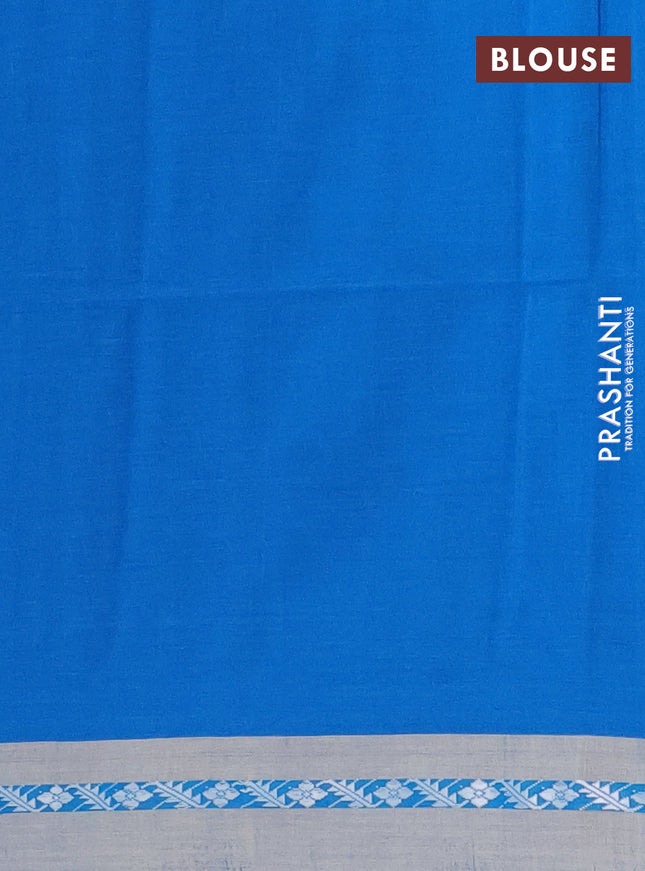 Khadi cotton saree cs blue and beige with allover thread woven buttas and thread woven simple border