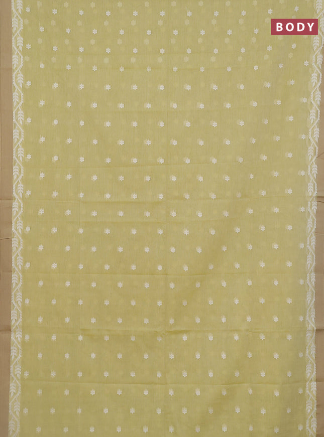 Khadi cotton saree lime yellow shade and beige with thread woven buttas and simple border