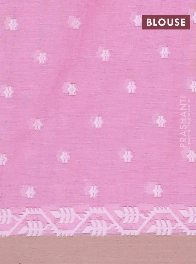 Khadi cotton saree light pink and sandal with thread woven buttas and simple border