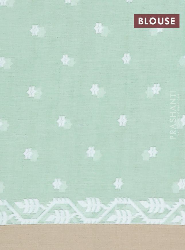 Khadi cotton saree green shae and beige with thread woven buttas and simple border