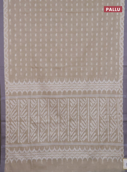Khadi cotton saree beige and grey with allover thread woven buttas and thread woven simple border