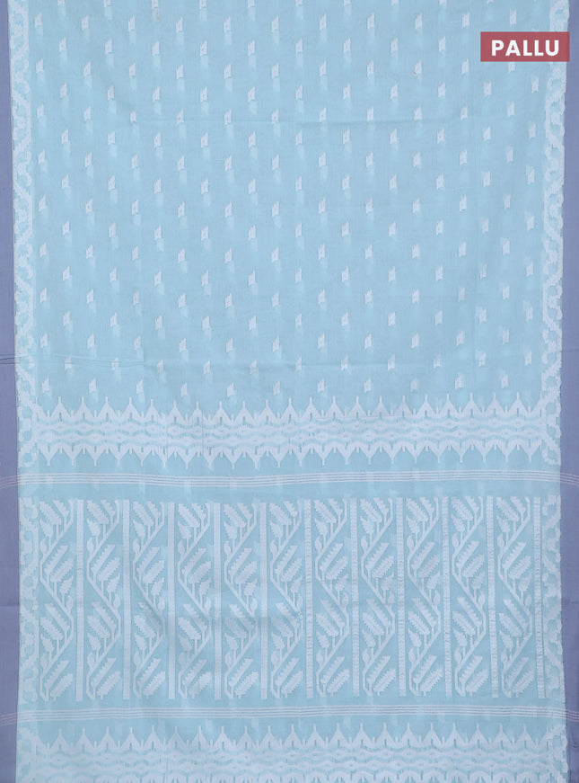 Khadi cotton saree teal blue and grey with allover thread woven buttas and thread woven simple border