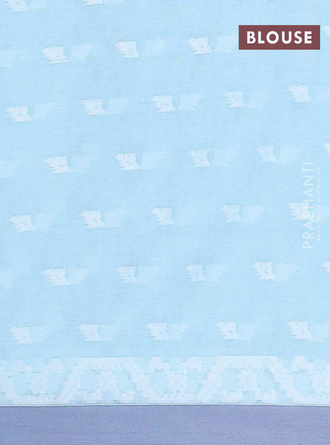 Khadi cotton saree teal blue and grey with allover thread woven buttas and thread woven simple border