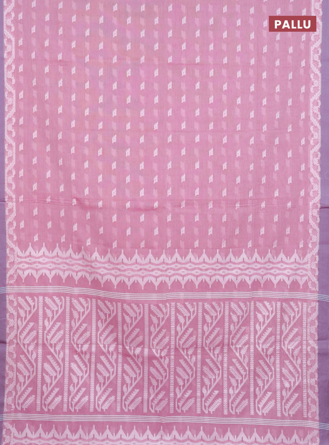 Khadi cotton saree pink and grey with allover thread woven buttas and thread woven simple border