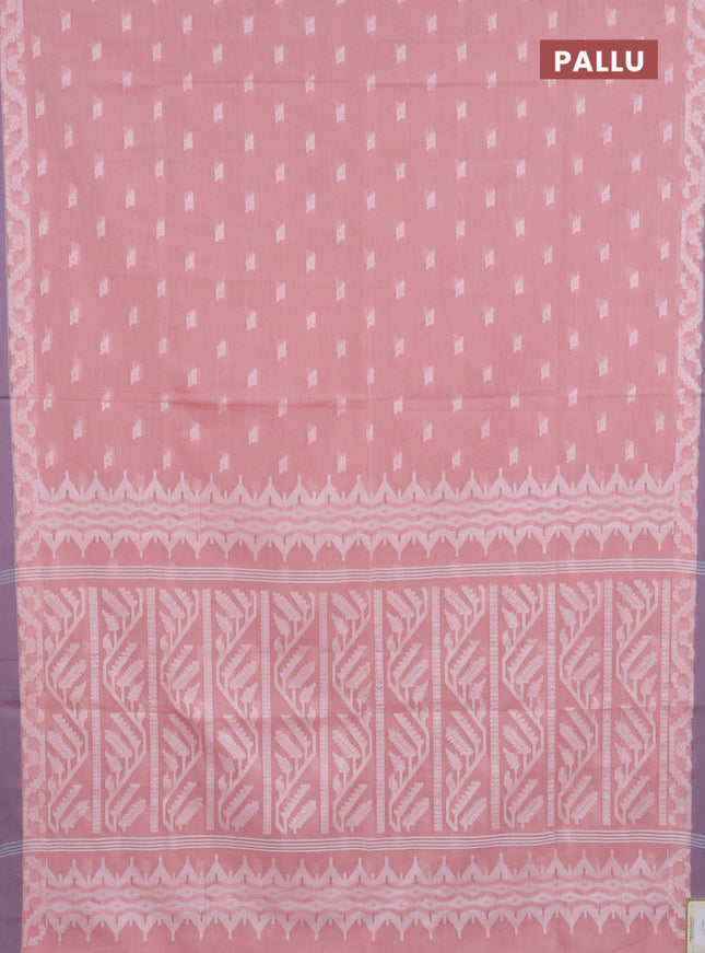 Khadi cotton saree peach orange and grey with allover thread woven buttas and thread woven simple border