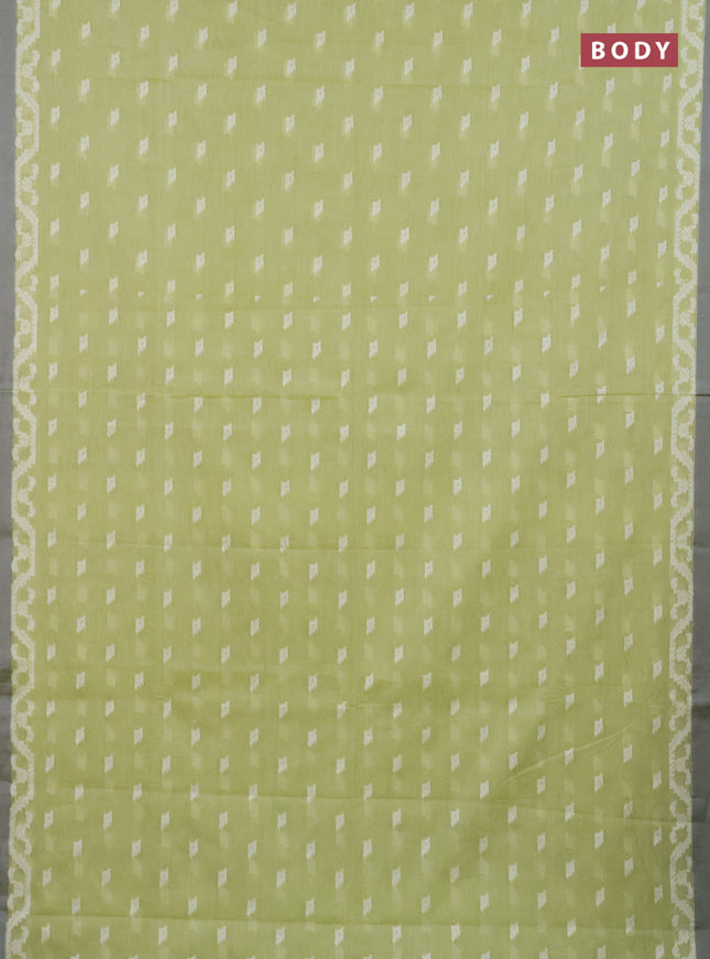 Khadi cotton saree pista green and grey with allover thread woven buttas and thread woven simple border