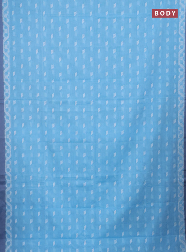 Khadi cotton saree light blue and grey with allover thread woven buttas and thread woven simple border