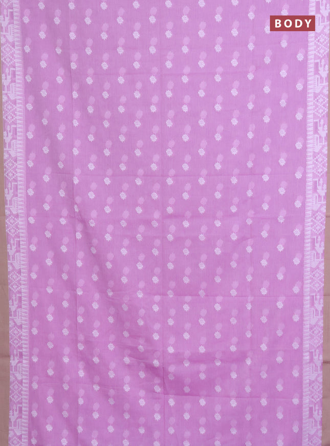 Khadi cotton saree lavender shade and beige with thread woven ikat buttas and simple border