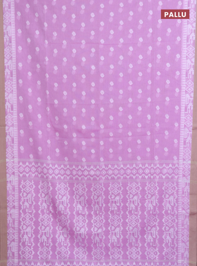 Khadi cotton saree lavender shade and beige with thread woven ikat buttas and simple border