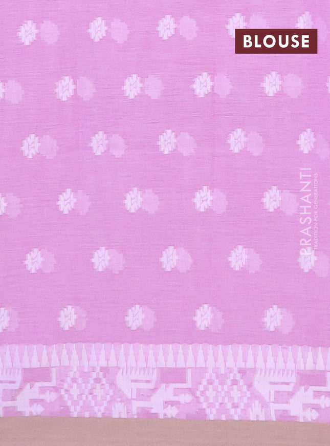 Khadi cotton saree lavender shade and beige with thread woven ikat buttas and simple border