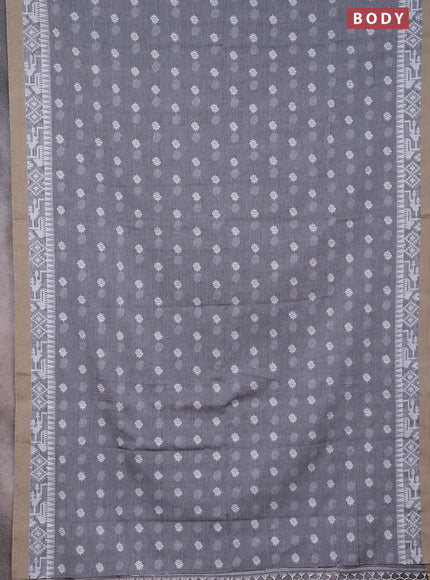 Khadi cotton saree grey and beige with thread woven ikat buttas and simple border