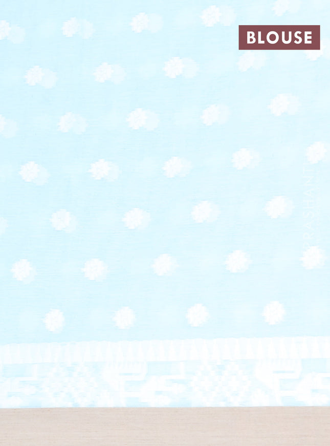 Khadi cotton saree teal blue and beige with thread woven ikat buttas and simple border