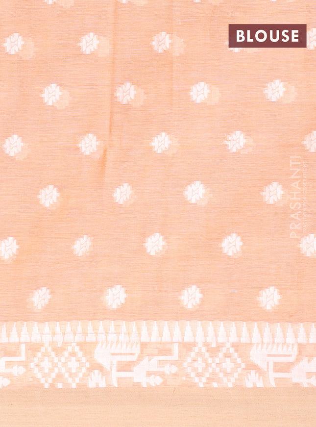 Khadi cotton saree pale orange and beige with thread woven ikat buttas and simple border