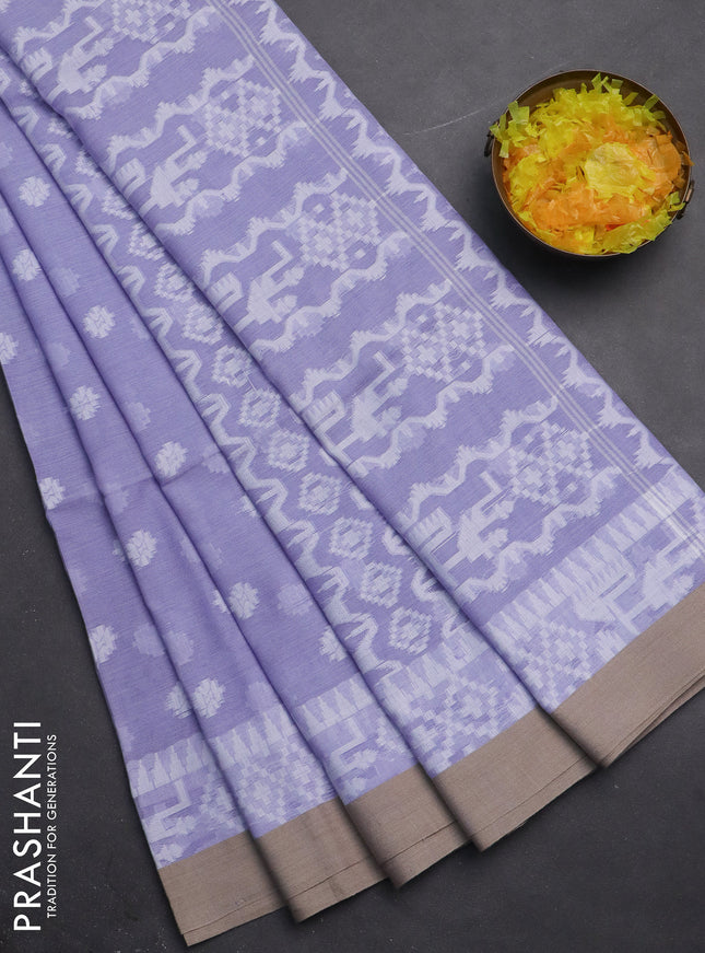 Khadi cotton saree lavender and beige with thread woven ikat buttas and simple border