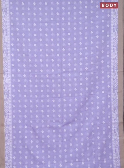 Khadi cotton saree lavender and beige with thread woven ikat buttas and simple border