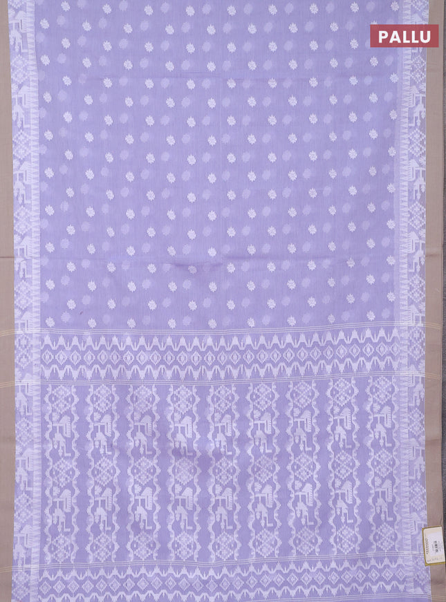 Khadi cotton saree lavender and beige with thread woven ikat buttas and simple border