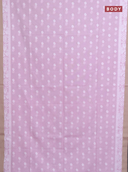 Khadi cotton saree baby pink and beige with thread woven ikat buttas and simple border