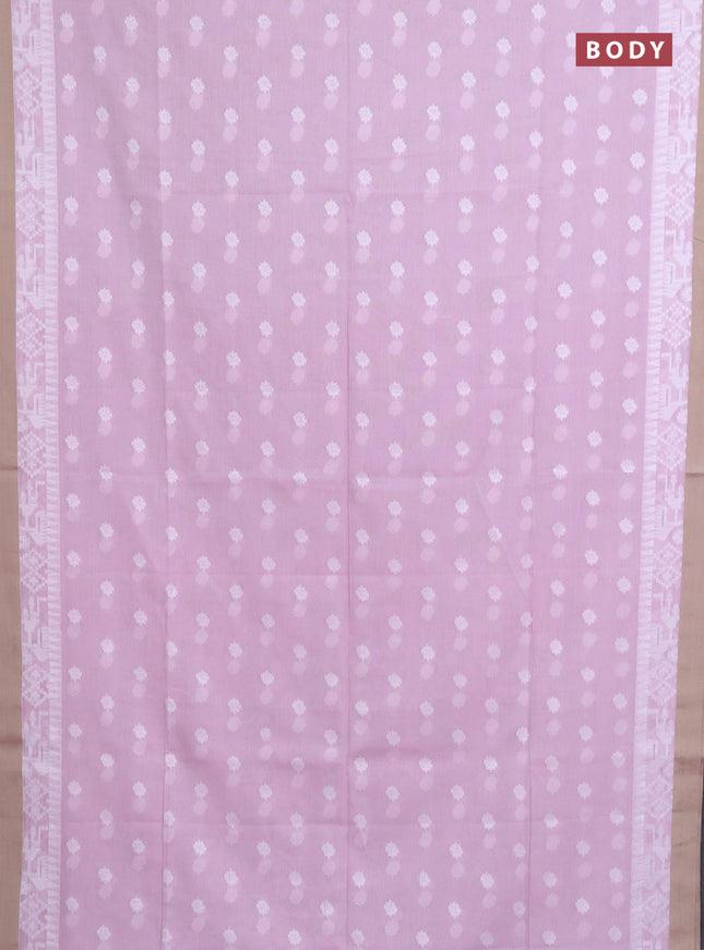 Khadi cotton saree baby pink and beige with thread woven ikat buttas and simple border