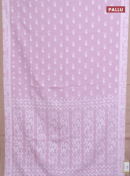 Khadi cotton saree baby pink and beige with thread woven ikat buttas and simple border
