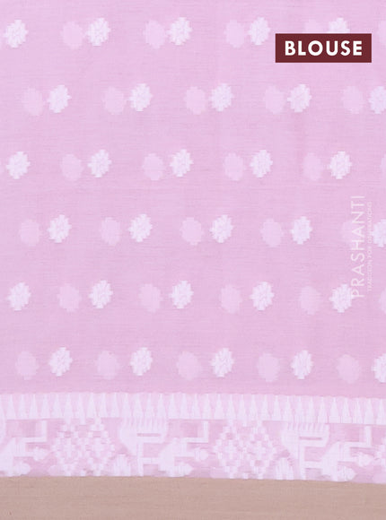 Khadi cotton saree baby pink and beige with thread woven ikat buttas and simple border