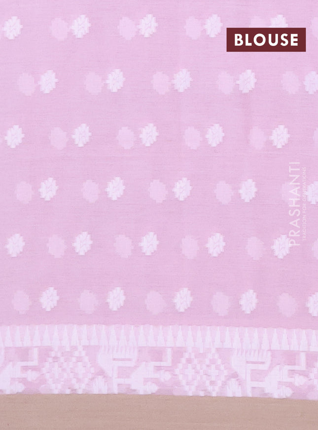 Khadi cotton saree baby pink and beige with thread woven ikat buttas and simple border