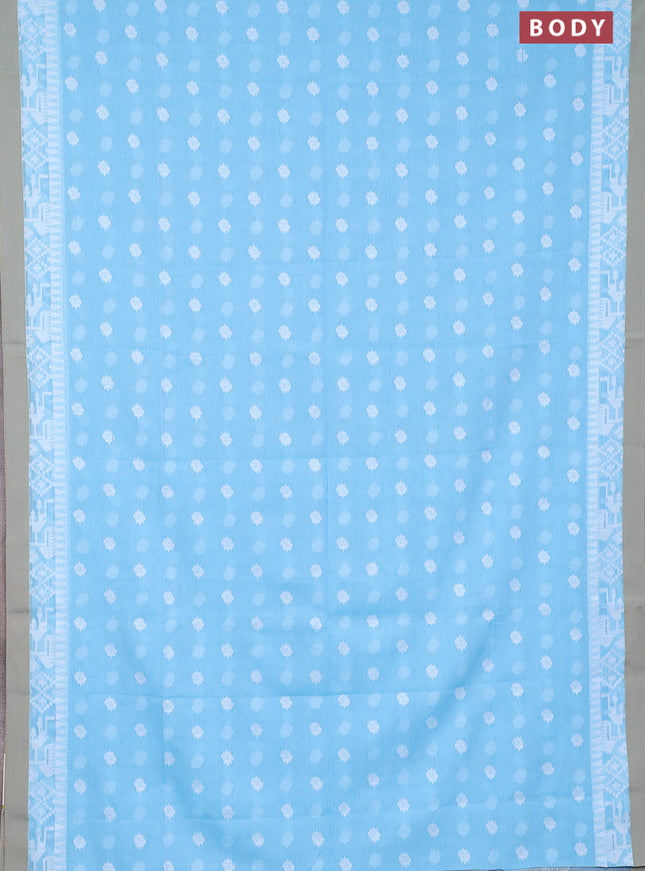 Khadi cotton saree light blue and beige with thread woven ikat buttas and simple border