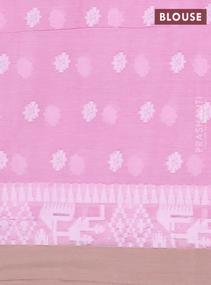 Khadi cotton saree light pink and beige with thread woven ikat buttas and simple border