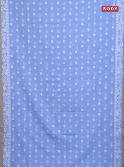 Khadi cotton saree blue shade and beige with thread woven ikat buttas and simple border