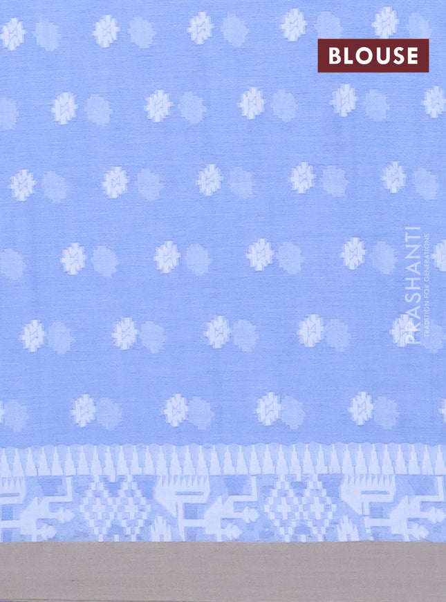 Khadi cotton saree blue shade and beige with thread woven ikat buttas and simple border