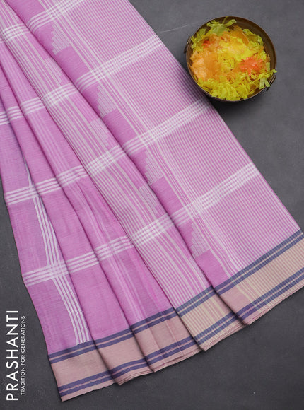 Khadi cotton saree lotus pink and beige with allover checked pattern and rettapet thread woven border