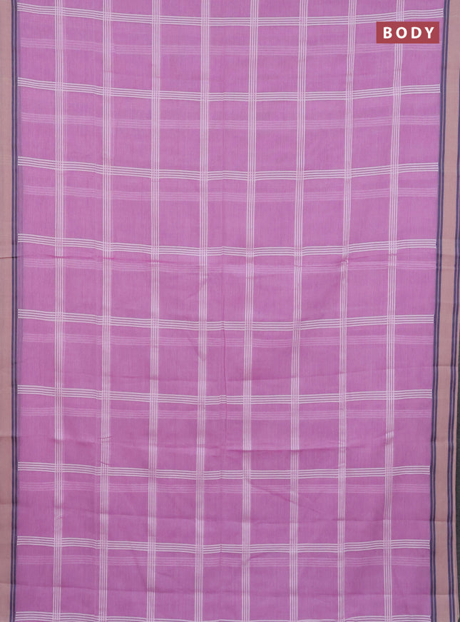 Khadi cotton saree lotus pink and beige with allover checked pattern and rettapet thread woven border