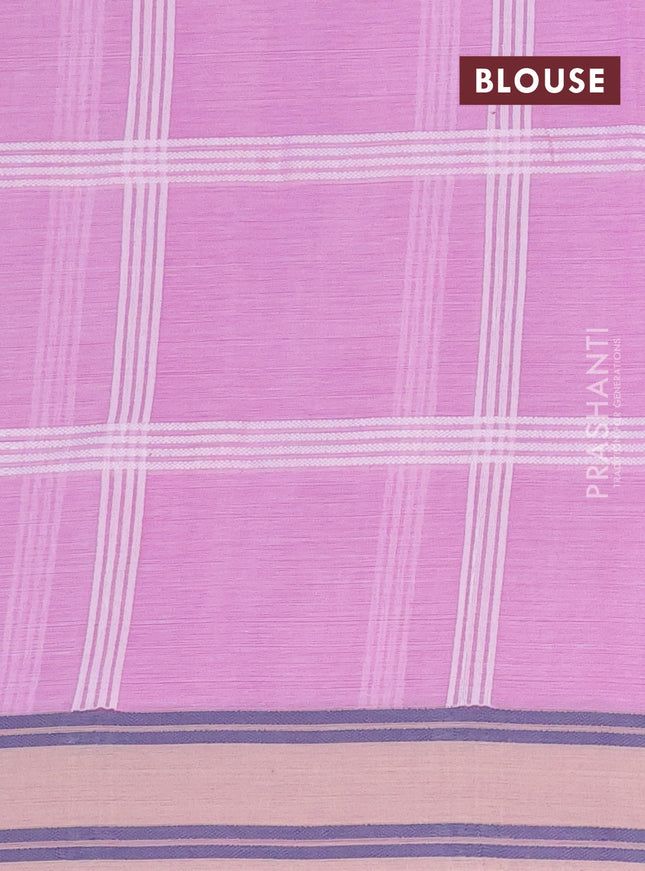 Khadi cotton saree lotus pink and beige with allover checked pattern and rettapet thread woven border