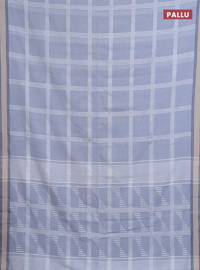 Khadi cotton saree grey and beige with allover checked pattern and rettapet thread woven border